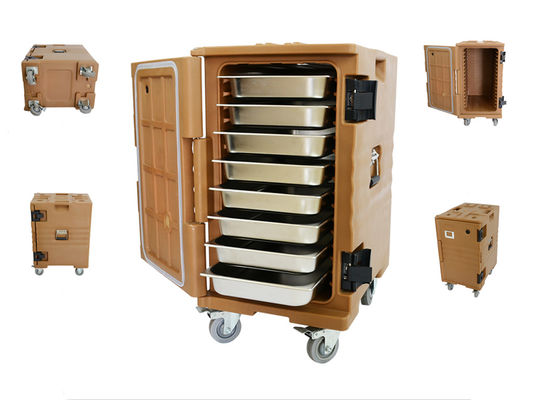 Isolierte Wärmeboxen halten die Temperatur der Lebensmittel in 120-Liter-Fahrboxen konstant