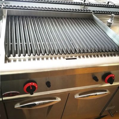 Gewerblicher Gas-Lavasteingrill mit Schrank und Flammschutzvorrichtung in Sliver