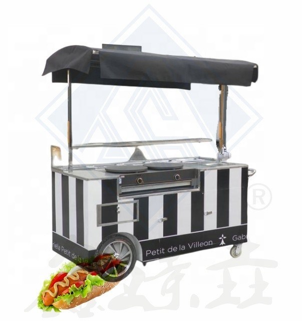 Snack Food Fried Chicken Food Cart mit Grill und Bratmaschine für Hot Dog Cart Stand